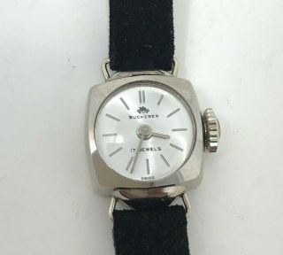 Vintage Bucherer 18k White Gold 17 Jewels Ladies Womens Wrist Watch