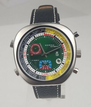 Sorna Automatic Watch Green Version Leather Strap Nos - Style Unworn