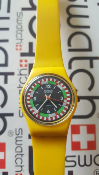 Swatch Yellow Racer Lj100 1984 Standard Ladies 25mm Vintage