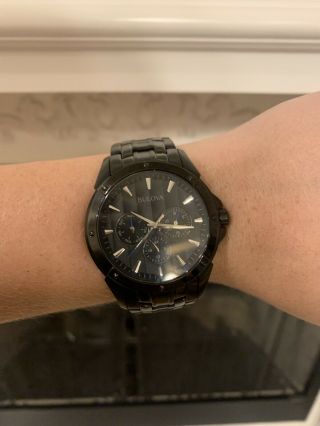 Bulova Mens 98c121 Chronograph Black Ion Plated Watch,  Retail At $300