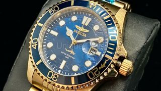 Invicta Pro Diver Watch 30612 Hammerhead Edition 43mm Blue Dial 18k Gold Tonenew