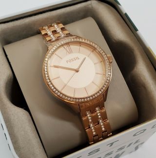 Authentic Fossil Watch Rose Gold Crystals Women 
