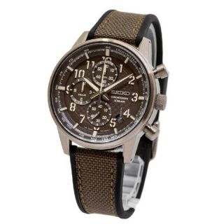 Seiko Chronograph Black/brown Polyurethane Strap Watch Ssb371p1