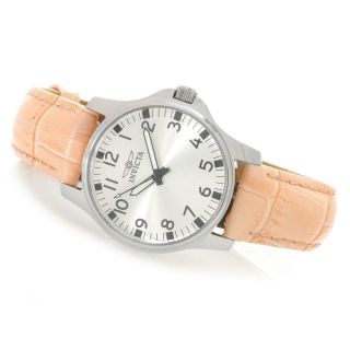 Invicta 17095 Pink Leather Strap Silver Tone Stainless Steel Womens Watches