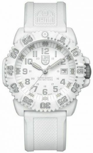 $395 Luminox Navy Seal Whiteout 200 Meter Silicone Band Swiss Watch 3057.  Wo