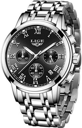 Lige Mens Watch Stainless Steel Water Resistant Wristwatch,  Box