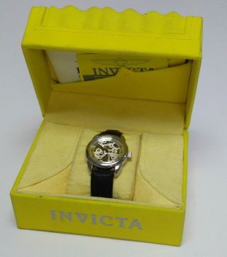 Invicta Skeleton Movement 17 Jewel Mechanical Watch With Leather Strap Running
