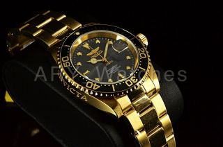 24949 Invicta 40mm Pro Diver Coin Edge Charcoal Dial 18k Yellow Gp Ss Band Watch