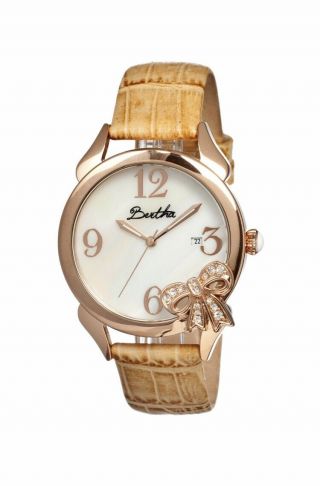 Bertha Br2106 Rose Gold Bow Leather Strap Watch $300 Msrp