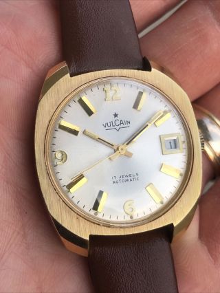 Vulcain 17j Automatic Germany Gold Toned Date Keeps Time