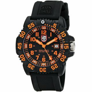 $395 Luminox Navy Seal Black/orange 200 Meter Silicone Band Swiss Watch 3059