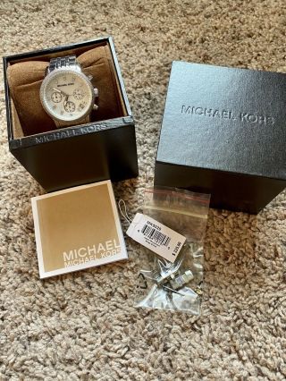 Michael Kors Ritz Silver - Tone Mk5020 Wrist Watch For Women Pearl Face