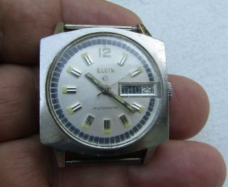 Vintage Mens Elgin Automatic Wristwatch Cool Case 17 Jewels Estate Day Date