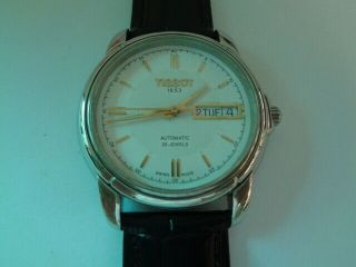 Tissot 1853 Mens Watch Day & Date Automatic Leather Bracelet White Dial
