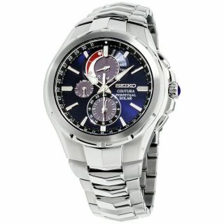 Seiko Coutura Perpetual Solar Chrono Blue Dial Stainless Steel Mens Watch Ssc375