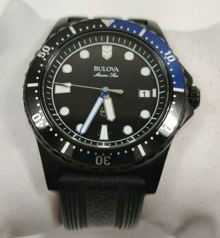 Bulova Marine Star Quartz Black Dial Rubber Strap Men ' s Watch 98B159 3