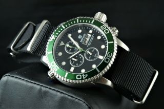 Deep Blue 44mm Green Bezel Black Dial Master 1000 Sapphire Watch W Extra Strap
