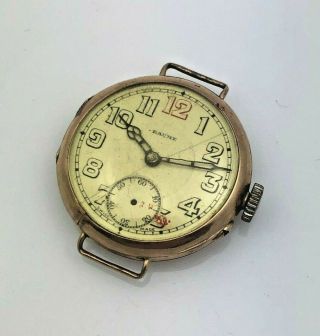 Early Baume Longines 1920s Solid 9k Gold Mens Wristwatch With Enamel Dial