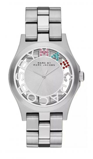 Marc Jacobs Henry Silver,  Multi Colored Glitz Dial,  Bracelet Watch Mbm3262