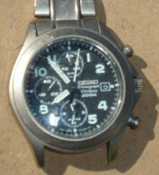 Seiko Titanium Chronograph Men’s Watch 7t62 Needs Battery And Band/ As Is/ Read