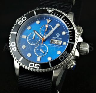 Deep Blue 44mm Lt Blue Dial Black Bezel Master 1000 Sapphire Watch W Extra Strap