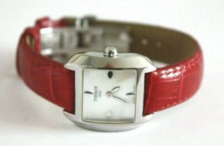Tissot Ladies Watch,  L750/850,  Mop Dial,  Red Leather Band,  Clasp,  Quartz,  Swiss