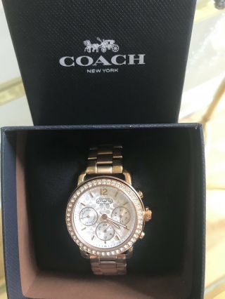 Coach Womens Rose Gold Tone Stainless Crystal Glitz Chronograph Watch