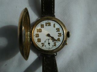 antique 9 carat gold half hunter wrist watch 2