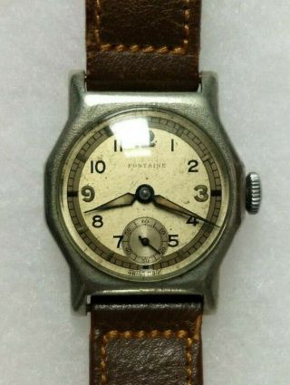 Fab Mens Fontaine Ww2/ii/military Wrist Watch/borgel Octo Nickel Case /runs/nr
