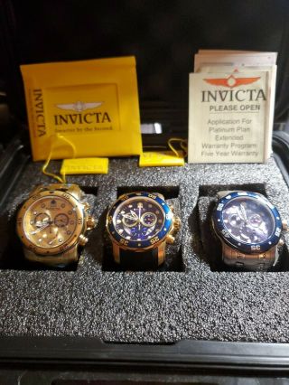 Invicta 3 Slot Dive Case With 3 Invicta Pro Diver Bracelet Watches