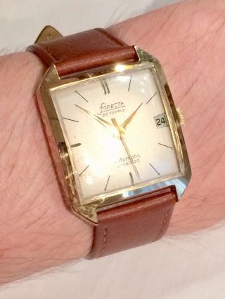 Vintage Large Gold Plated Foresta Glashutte Automatic 25 Jewels Mens Dress Watch