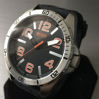 Mens Hugo Boss Designer Watch 1512943 Berlin Orange Black Dial Steel