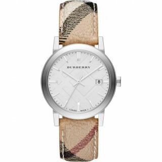 Burberry Bu9025 The City Haymarket Check Leather Strap Unisex Wrist Watch