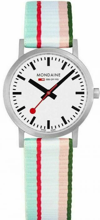 Mondaine Classic Multicolour Textile White Dial Men 