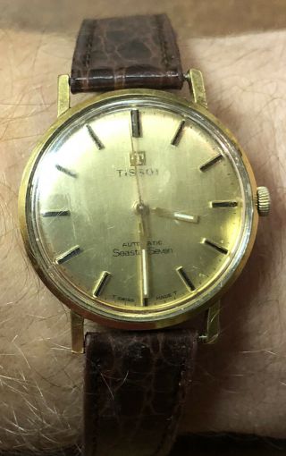Vintage Tissot Automatic Seastar Seven Wristwatch Men’s Gold Tone Dial