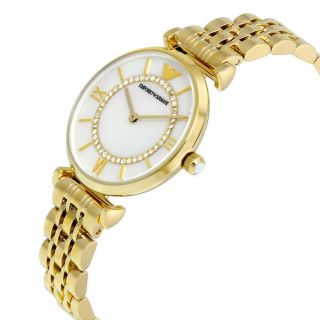 Emporio Armani Womens Watch Crystals White Dial Gold Band Ar1907 Vip