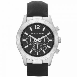 Michael Kors Uhr Mk8215 Herrenuhr Chronograph Leder Schwarz Armbanduhr Datum
