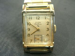 Classic Tank Style 1950s Elgin 624 17j Mens Watch 10k Gold Filled Case -