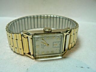 Classic Tank Style 1950s Elgin 624 17J Mens Watch 10k Gold Filled Case - 2