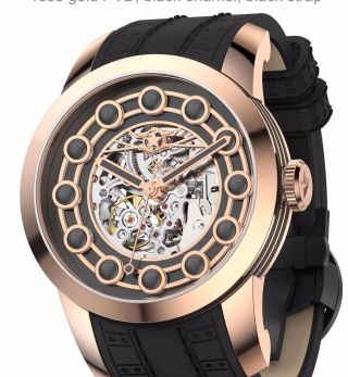 Watchstar Zen Master Rose Gold Black Enamel Skeleton Dial Exotic 47mm Watch
