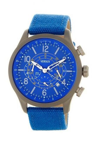 Versus By Versace Mens Soho Blue Canvas White Dial Chronograph Watch Nwt $280