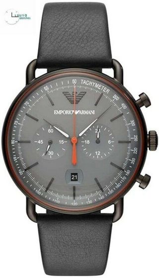 Emporio Armani Classic Black Leather Strap Grey Dial Ar11168 Mens Watch Rrp£279