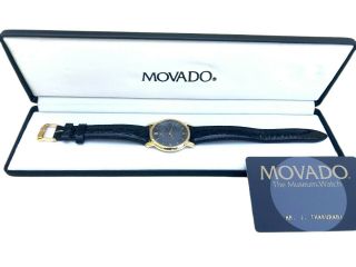 Men’s Movado Museum Watch Gold With Black Leather Band And Box Model 87 E4 0885