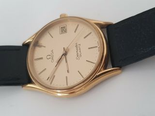 Gents Omega Wristwatch With Date.  Gold And Leather Strap