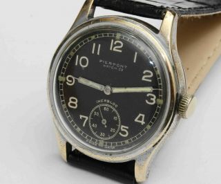 1940s Vintage Military Mens Swiss Wristwatch W/ Black Dial - Pierpont