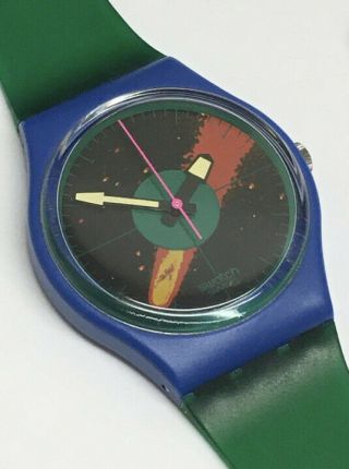 Swatch Watch 1986 Cosmic Encounter Gs102 Halley’s Comet Rare Battery
