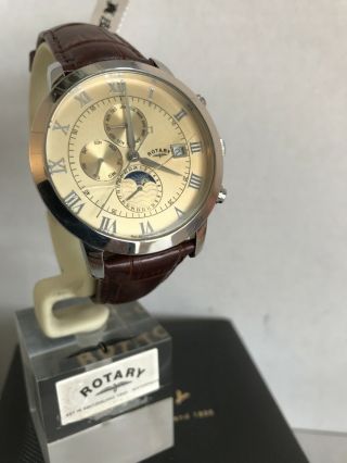 Rotary Men’s Moonphase Cream Dial Automatic Brown Leather Strap Watch GS02377/01 2