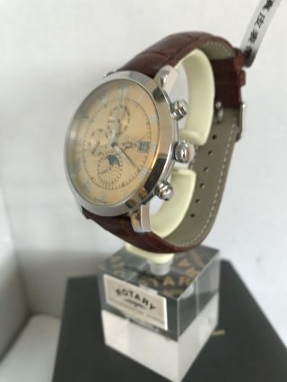 Rotary Men’s Moonphase Cream Dial Automatic Brown Leather Strap Watch GS02377/01 3