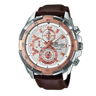 Efr - 539l - 7a Casio Edifice Sporty Analog White Dial Brown Leather Men 