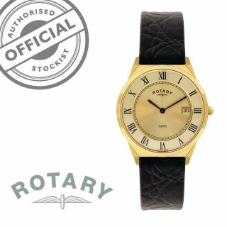 Rotary Ultra Slim Gold Steel Case Leather Strap Mens Watch Gs08002/10 Rrp £209